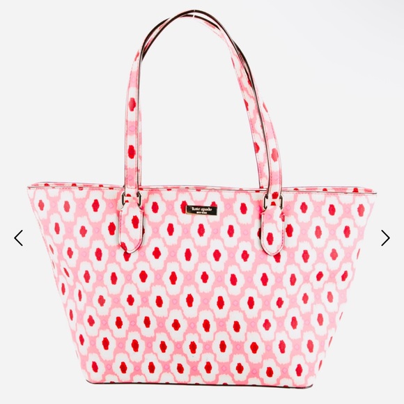 kate spade Handbags - Kate Spade Laurel Way Pink, Red and White Geometric Ikat Posy Tote